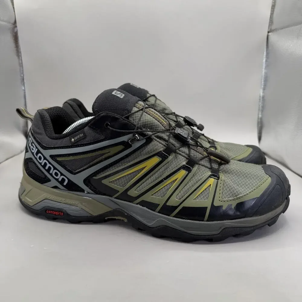Salomon X Ultra Low GORE-TEX Shoes Mens 12 US Olive Green Hiking Trail Sneakers